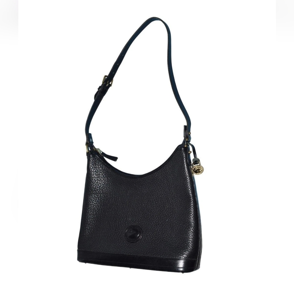 Vtg Dooney & Bourke AWL Black Leather Hobo Shoulder Bag Made in USA A2 054427